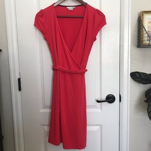 Boden Coral Jersey Wrap Tie Dress Cap Sleeve -4P
